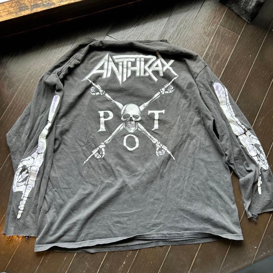 激レア ANTHRAX 1990年製 アンスラックス スカルプリント長袖 ロンT L 