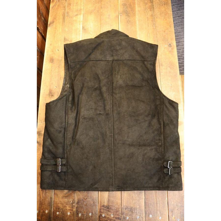 70 カドヤ(KADOYA) 【RIDERS DOWN VEST】　ライダースダウンベスト レザーベスト　スウェードブラック　サイズ：3L