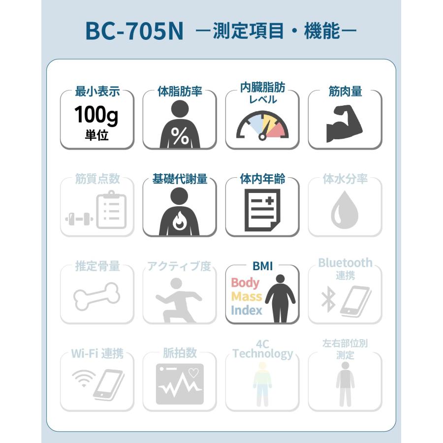 タニタ 体重計 体組成計 ホワイト 日本製 BC-705N WH 自動認識機能付き/測定者をピタリと当てる｜history-store｜02