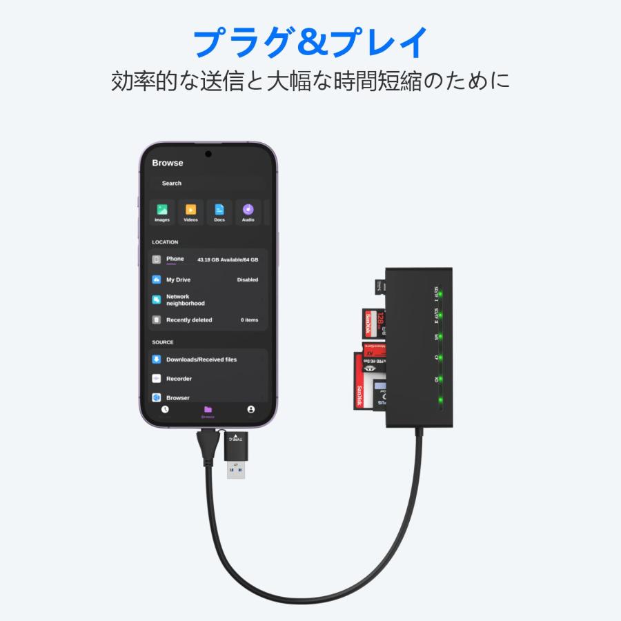 USB3.0 + Type C マルチ SD カードリーダー、SD/マイクロSD/XD/TF/CF/MS 7in1 Type C 5Gbps高速 u｜history-store｜08