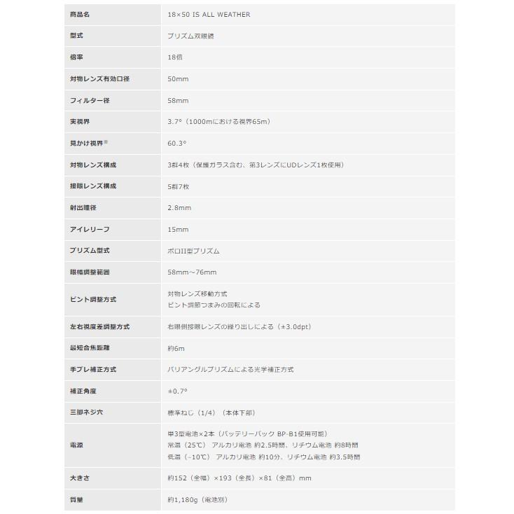 【送料無料】Canon・キヤノン双眼鏡 BINOCULARS 18×50 IS ALL WEATHERの画像