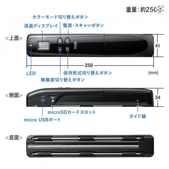 ポータブルハンディスキャナー PSC-HS2BK 【適】 ダブルローラーでまっすく読み取れる