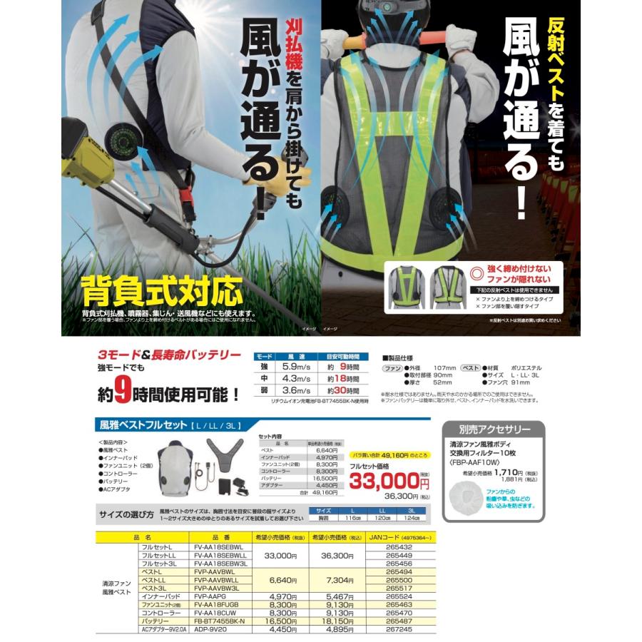 限定販売】タジマ TJMデザイン 空調服 フルセット 清涼ファン風雅