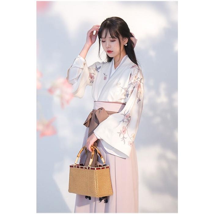 ハンフー 漢服 桜柄 ツーピース 長袖 ロング丈 : HitasteJapanヤフー店