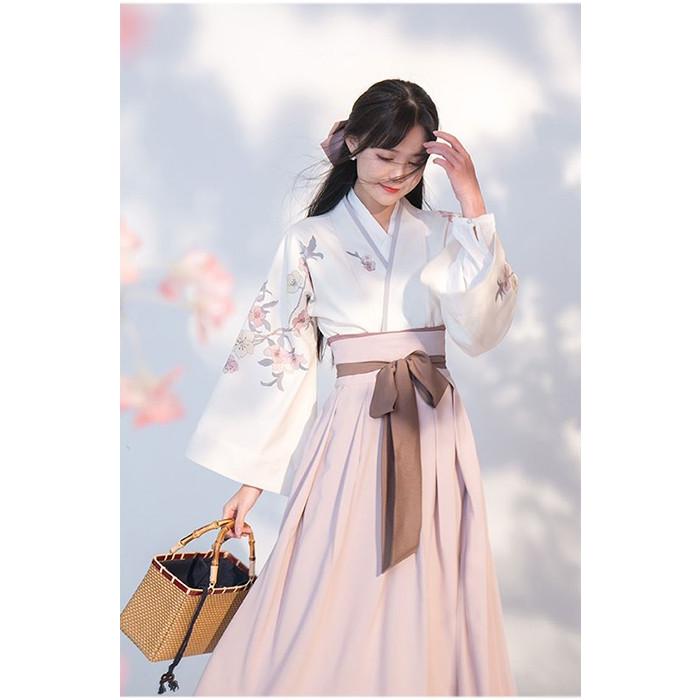ハンフー 漢服 桜柄 ツーピース 長袖 ロング丈 : HitasteJapanヤフー店
