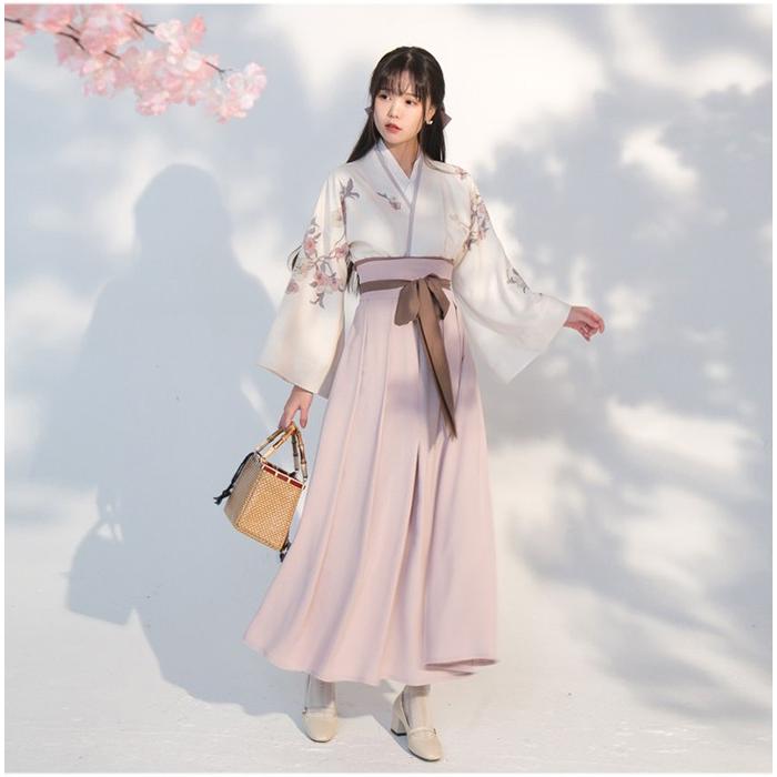★★道中着　ロング　桜！！　逸品　可愛い★★ ハンフー 漢服 桜柄 ツーピース 長袖 ロング丈 : HitasteJapanヤフー店