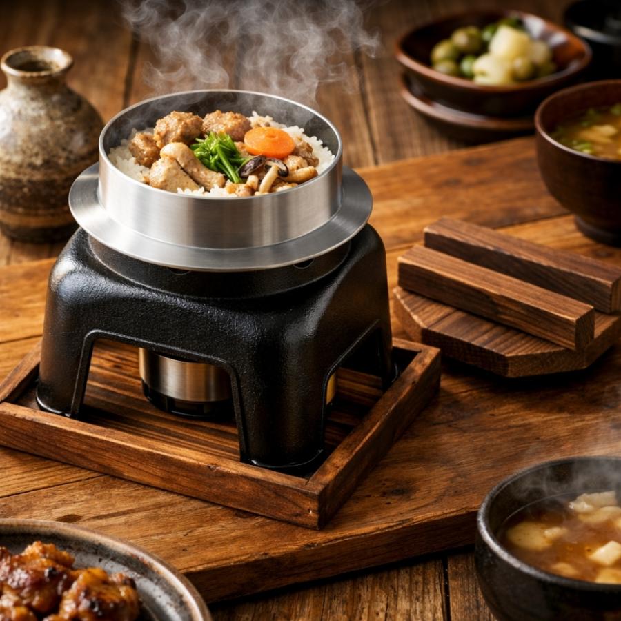 MYne 釜飯セット お釜かまどセット(大)M10-230 黒 約1合 内面フッ素三