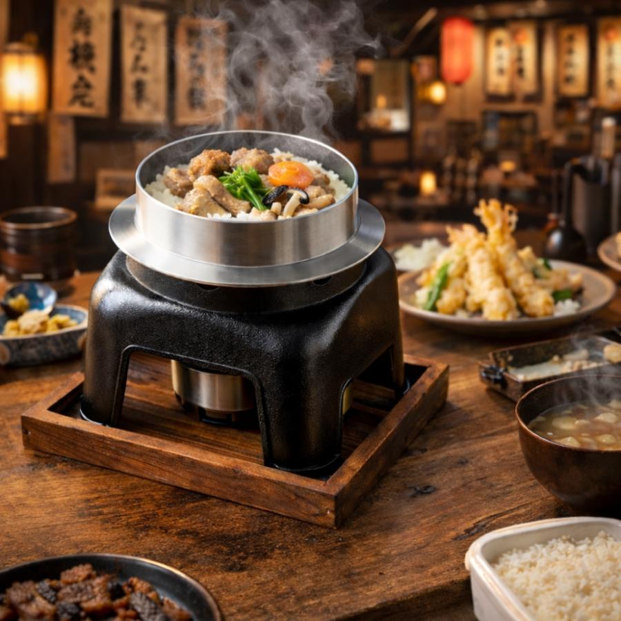 MYne 釜飯セット お釜かまどセット(大)M10-230 黒 約1合 内面フッ素三