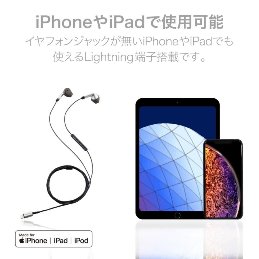 エレコム イヤホン ステレオヘッドホン 有線タイプ セミオープン型 LightningiPhone/iPad マイク付 高耐久ケーブル シルバー EHP-LFS10IMSV｜hitline｜02