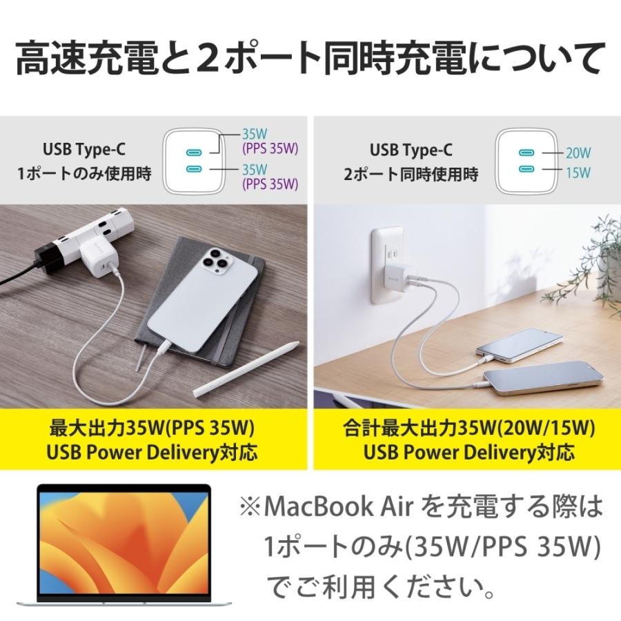 エレコム USB Power Delivery 35W キューブAC充電器(C×2) MPA-ACCP4135WH｜hitline｜03