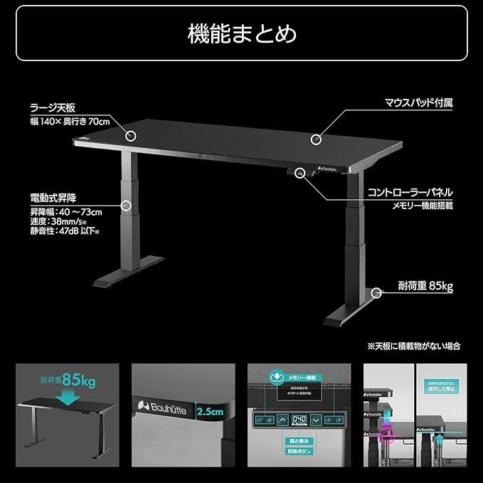 Bauhutte（バウヒュッテ） 電動スーパーゲーミングデスク 天板のみ (幅