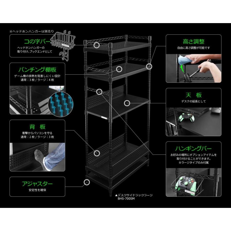 バウヒュッテ デスクサイドラック ラージ BHS-700SM-BK | スチール おしゃれ ラック スチールラック 収納｜hitline｜05