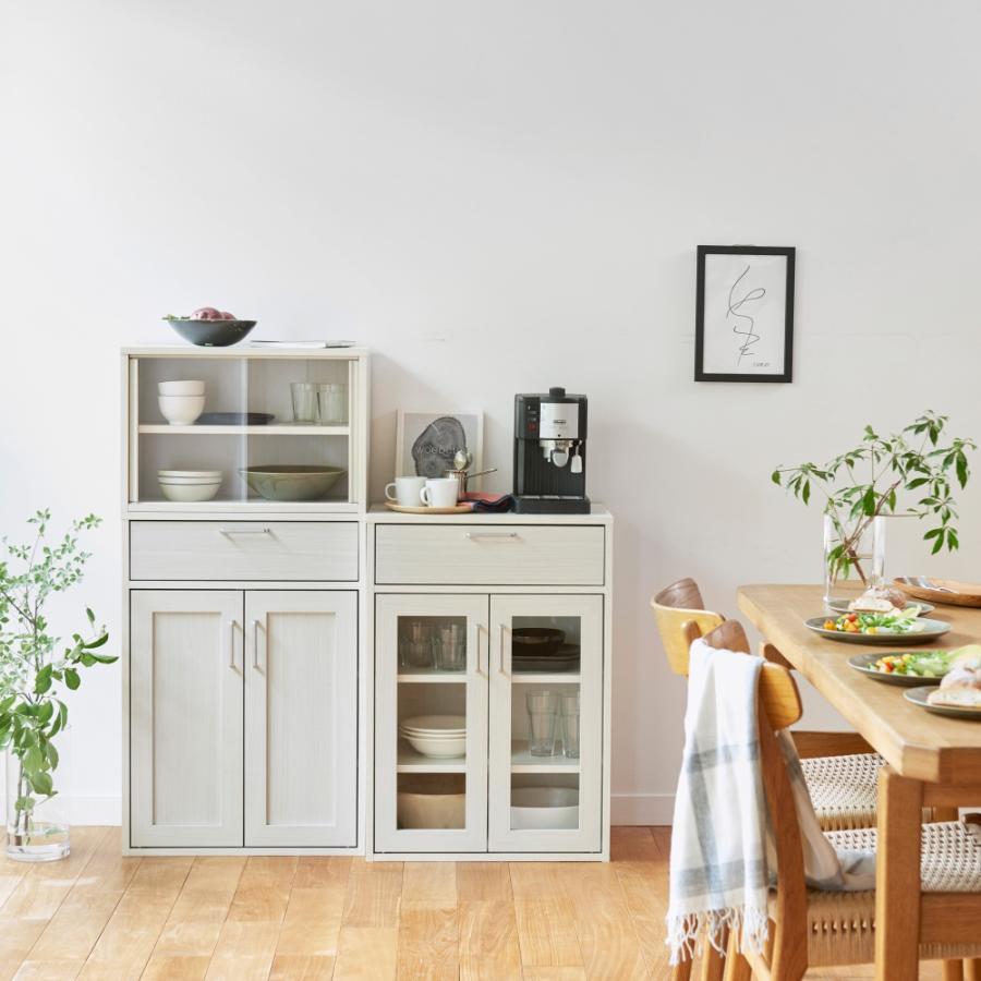 白井産業 食器棚 カップボード キッチン収納 ガラスキャビネット  