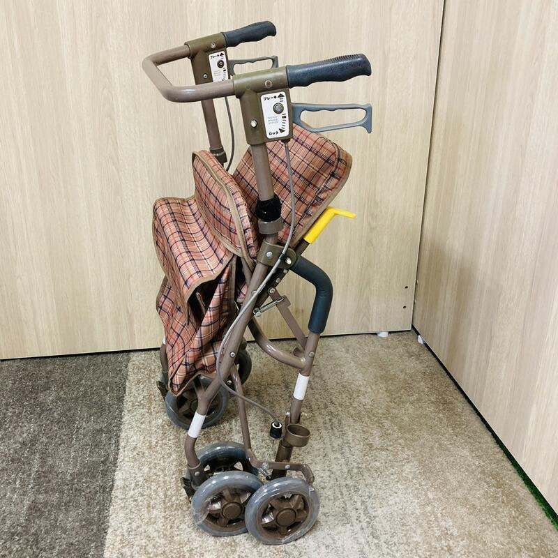 中古】C-015 4輪歩行車 島製作所 シンフォニーSP CLブラウン 歩行器 