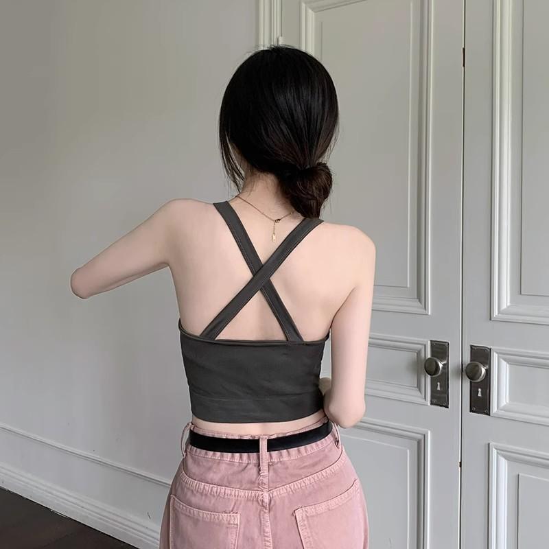 送料無料 ブラトップ 肩紐 背中 クロス 胸パッド付き インナー ブラ