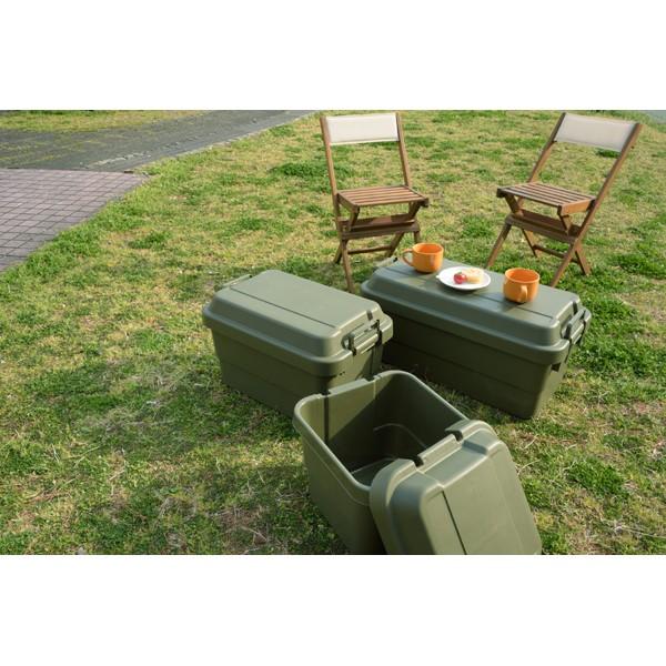 ポリプロピレン 頑丈収納ボックス 特大 約70L カーキ色 リス コンテナ