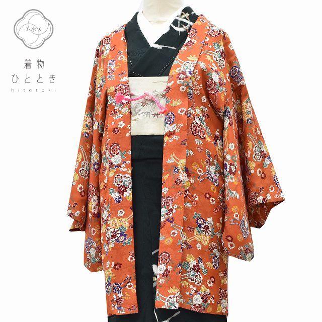 リサイクル着物 アンティーク 羽織 中古 正絹 袷 中古紐付き 塵除け 茶