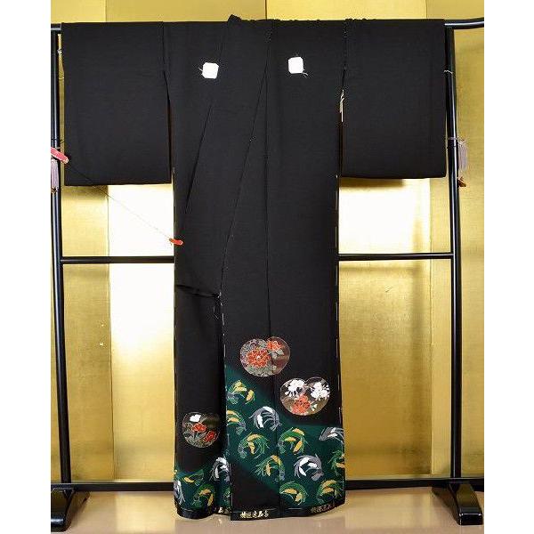 黒留袖 着物 未仕立て 仮絵羽 牡丹 桜 稲穂柄 正絹 kmn0563 黒留袖 着物 未仕立て 仮絵羽 牡丹 桜 稲穂柄 正絹 kmn0563
