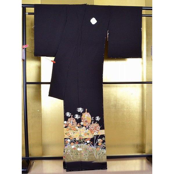 黒留袖 着物 未仕立て 仮絵羽 菊の刺繍 壺柄 正絹 結婚式 黒留袖 着物 未仕立て 仮絵羽 菊の刺繍 壺柄 正絹 結婚式