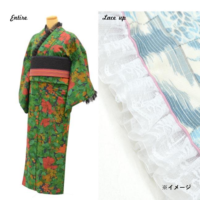 レース着物 帯 セット 半幅帯 美品 小紋 単衣 ウール 仕立て上がり 裄 