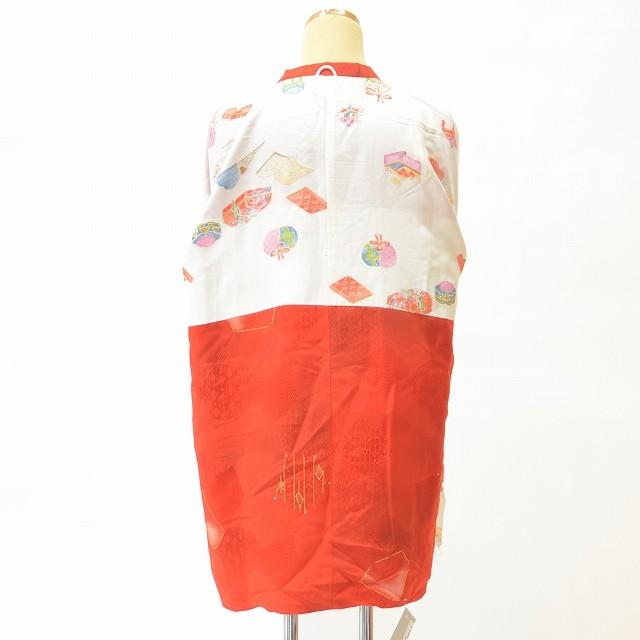 リサイクル着物 着物 コート 正絹 道行衿 変り亀甲文様 赤系 中古 