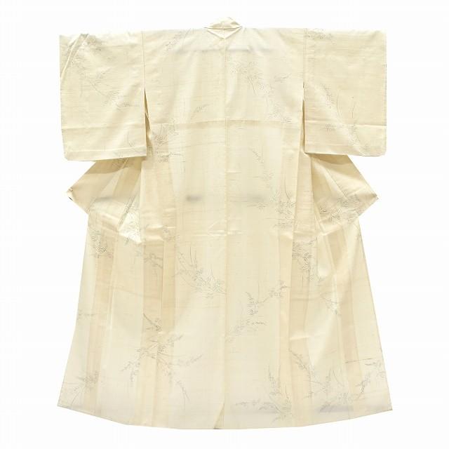 未使用❣️正絹❣️夏紬❣️作家物❣️落款❣️単のお着物に❣️粋な名古屋帯❣️ リサイクル着物 夏着物 紬 正絹 植物文様 生紬 白系 中古 ll0434c