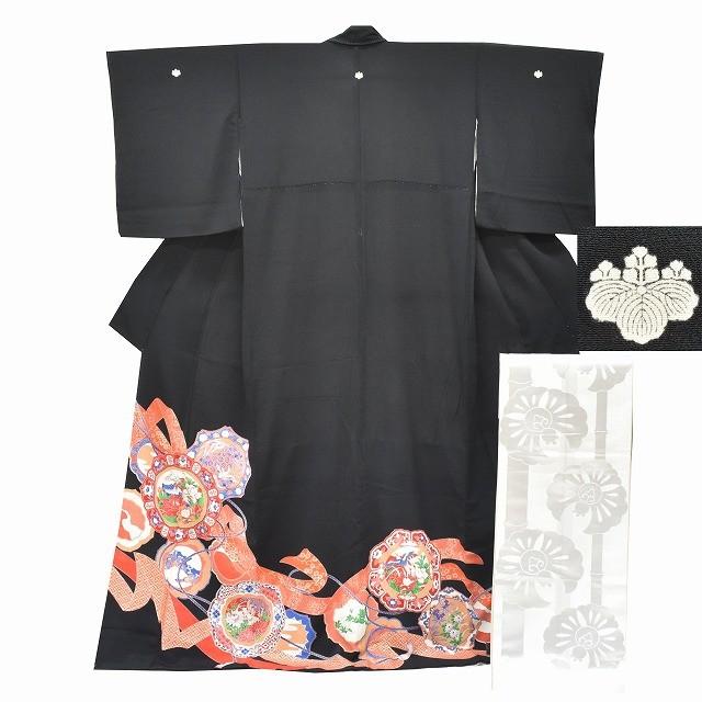 黒留袖 中古 正絹 五つ紋 袋帯 2点セット ちょっとふくよかL Mサイズ ll2416b