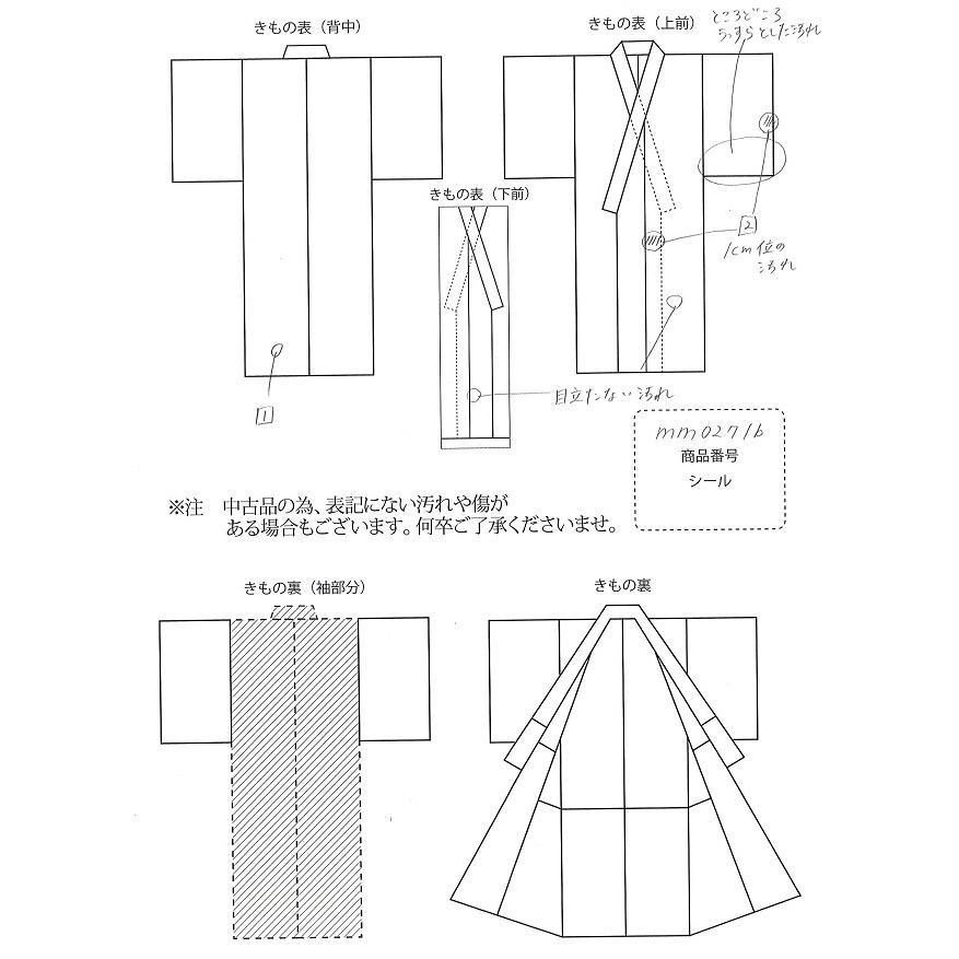 リサイクル着物 訪問着 中古 正絹 仕立て上がり 付下げ 紋付 袷 裄65cm Mサイズ 身丈160cm Mサイズ ベージュ色系 巻き物文様 mm0271b｜hitotoki｜04