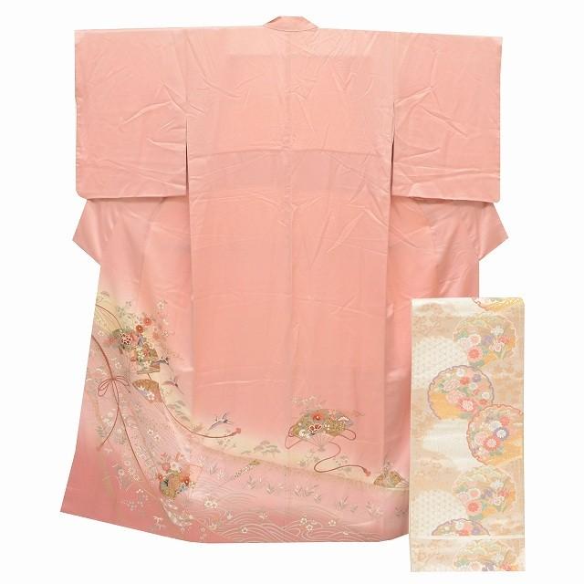 訪問着 中古 セット 着物 帯 正絹 仕立て上がり 裄65cm 身丈155cm