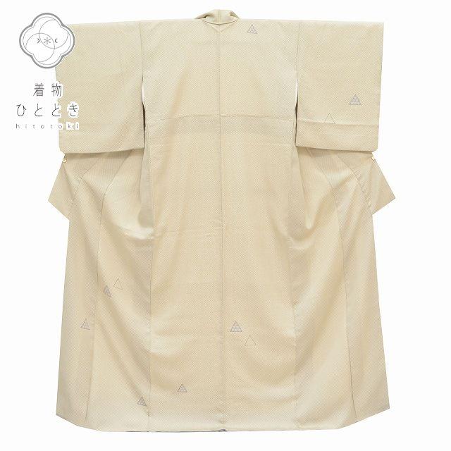 訪問着 中古 正絹 仕立て上がり 付下げ 裄65cm 身丈164cm ベージュ色系 十字絣 三角文様 mm2007b