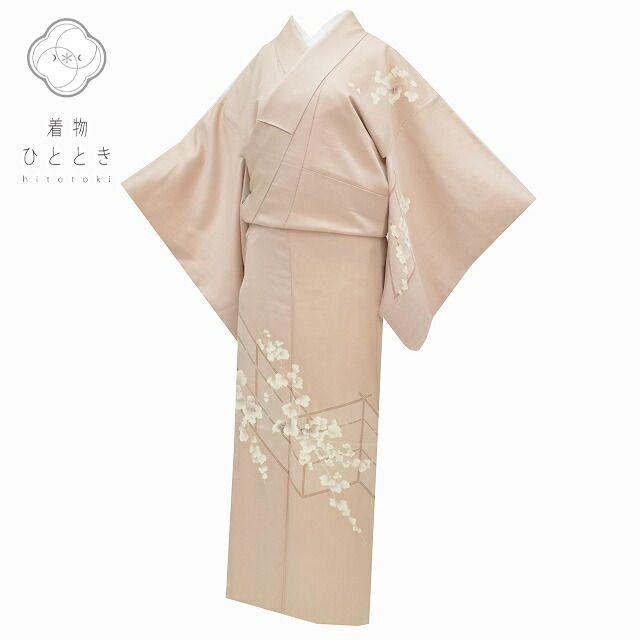 付下げ 正絹 仕立て上がり 裄62.5cm 身丈155cm ベージュ色系 ヘチマの蔦と竹垣文様 mm3747b