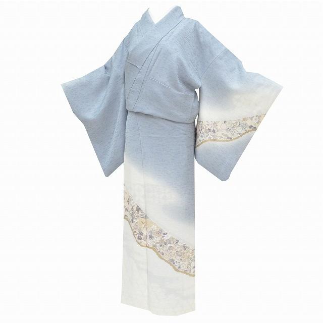 訪問着 正絹 片身替わり 裄丈65cm 身丈162.5cm 黒 グレー