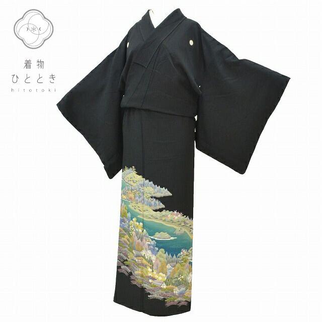 リサイクル着物 黒留袖 中古 正絹 五つ紋 比翼付き 仕立て上がり 落款  