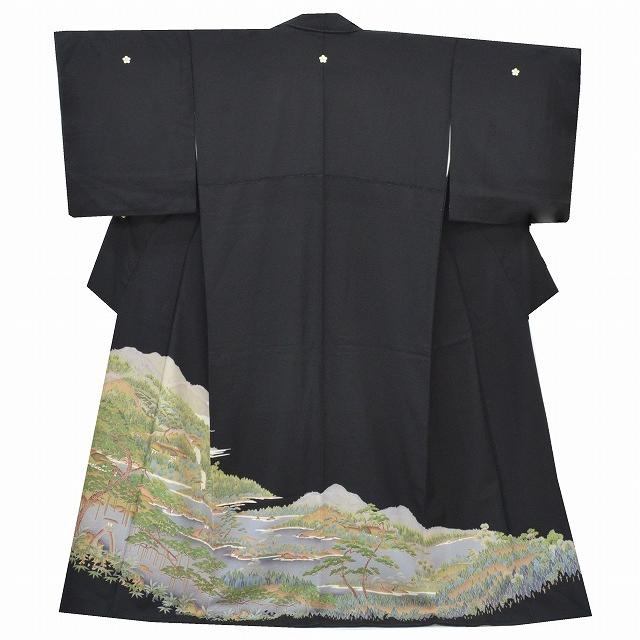 新品未使用豪華黒留袖正絹五つ紋比翼仕立て リサイクル着物 黒留袖 中古 正絹 五つ紋 比翼付き 未使用品