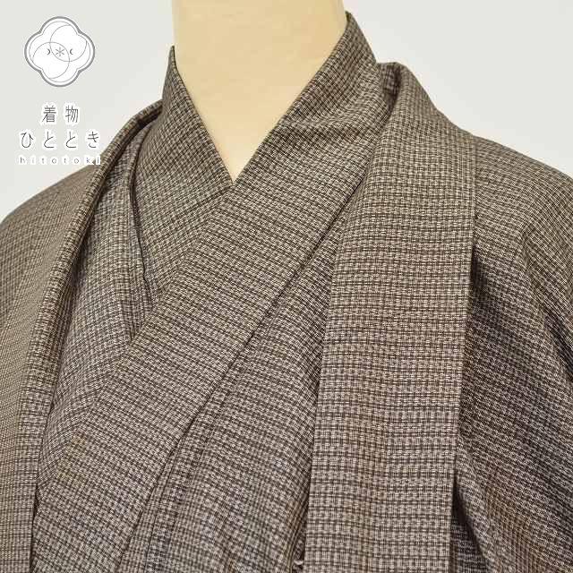 アンサンブル セット 男性 着物 羽織 紬 正絹 メンズ ブラウン系 良品 