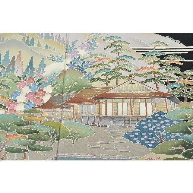 ［3409］黒留袖 美品 友禅作家 工田外男 比翼 五つ紋 梅鉢 正絹 着物 袷 3409］黒留袖 美品 友禅作家 工田外男 比翼 五つ紋 梅鉢 正絹