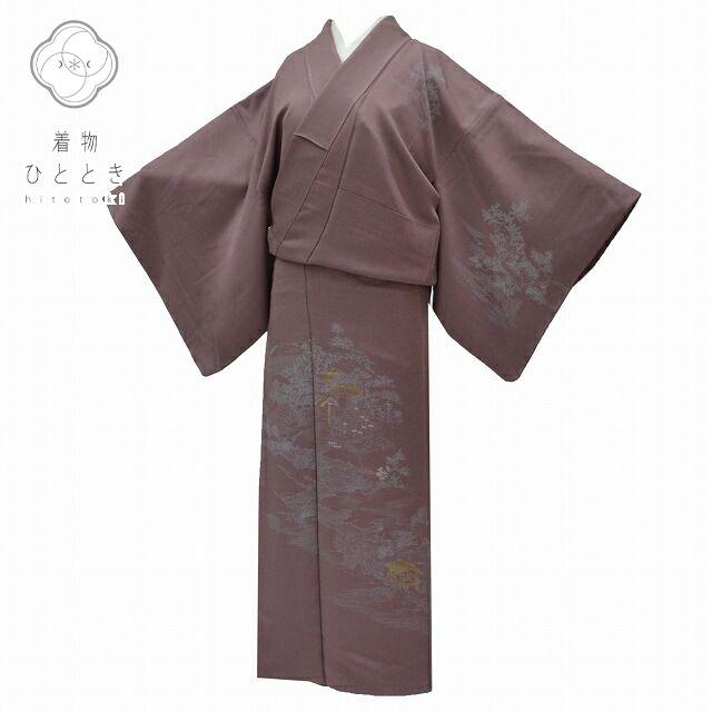 リサイクル着物 付下げ 中古 正絹 仕立て上がり 刺繍 袷 紫色系 風景