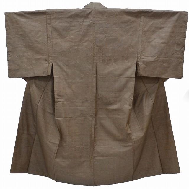 Aアンティーク男物お仕立て上がり正絹大島紬アンサンブル 茶色地に  