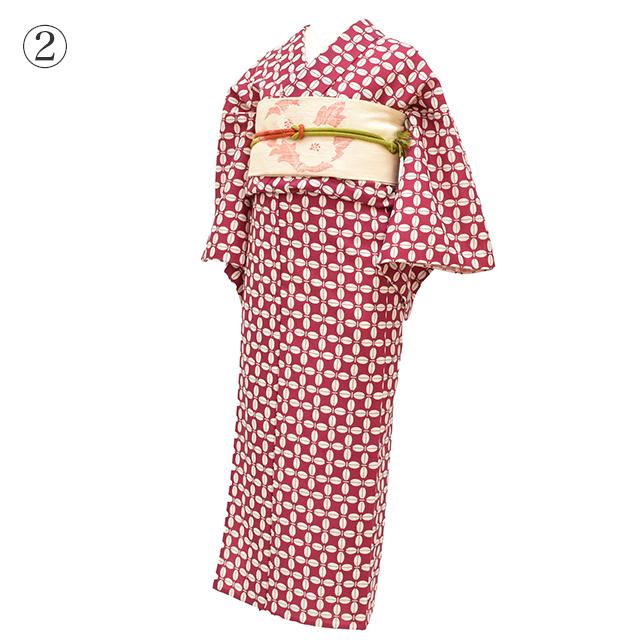 ウール着物 セット 小紋 リサイクル着物 単衣 名古屋帯 帯締め