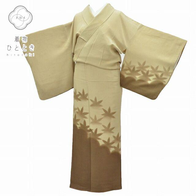 リサイクル着物 付下げ 中古 正絹 仕立て上がり 袷 茶色系 紅葉