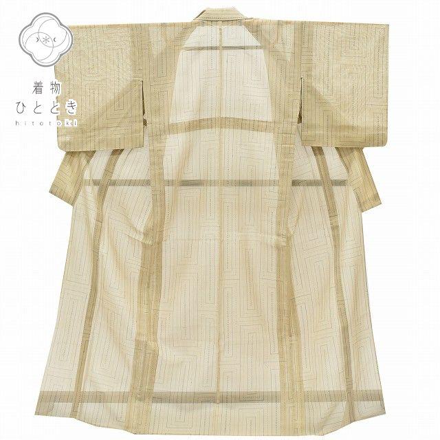 リサイクル着物 紬 中古 夏物 正絹 仕立て上がり 盛夏 女性 茶系 幾何 