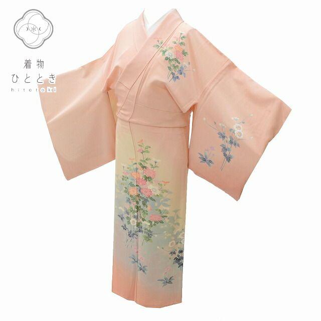 D944 訪問着友禅花模様正絹着物袷極美品