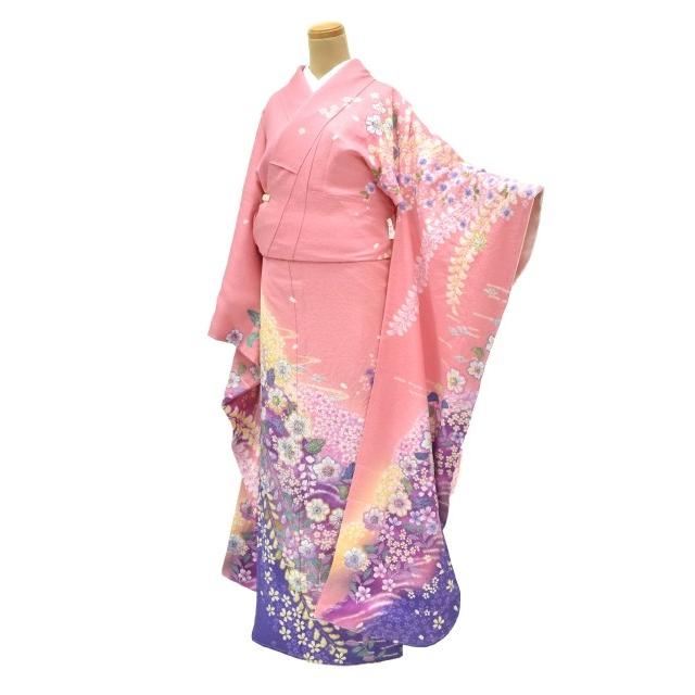 振袖 正絹 長襦袢 2点セット 花文様 仕立て上がり ピンク LLサイズ ふくよか spo7200-ikna250の画像