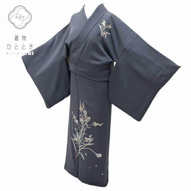リサイクル着物 付下げ 中古 正絹 仕立て上がり 袷 銀彩 縮緬 ss0124b 