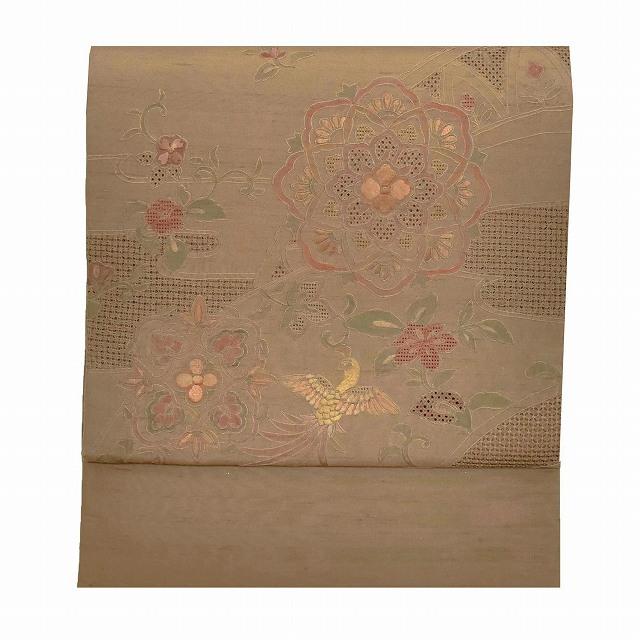 袋帯 中古 リサイクル正絹 仕立て上がり 紬地 洒落袋 蘇州刺繍
