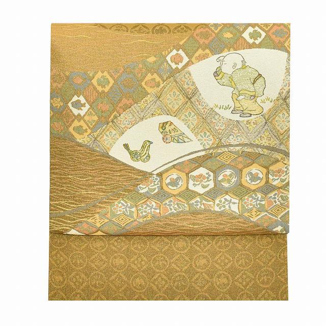 袋帯 中古 リサイクル正絹 美品 仕立て上がり 金糸 手彫木版染 佐伯 