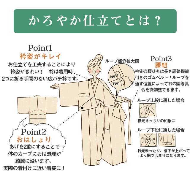 かろやか仕立て 着物 加工 簡単 着付けいらず きれい 着崩れない 着物初心者 訪問着 小紋 紬 色無地 お召 stt0010-brnb30 S｜hitotoki｜05