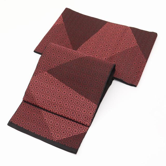 袋帯 正絹 リサイクル袋帯 仕立て上がり 黒色系 亀甲文様 六通柄 洒落  