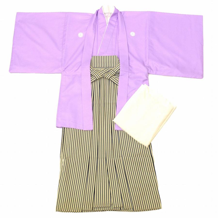 紋付袴 セット 着物 羽織 袴 長襦袢 男性 中古 化繊 裄71cm 身丈137.5 