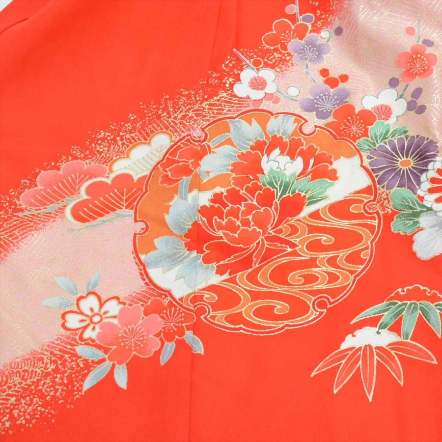 【新品】3歳女の子 着物セット 長襦袢・作り帯付 日本製　七五三　お祝い事 赤】七五三 3歳 女の子 一式 セット 帯 絞り 金駒刺繍